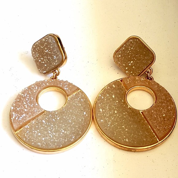 SUGARFIX ones Sparkle Gray Mauve Two Tone Druzy Drop Earrings - Picture 1 of 7